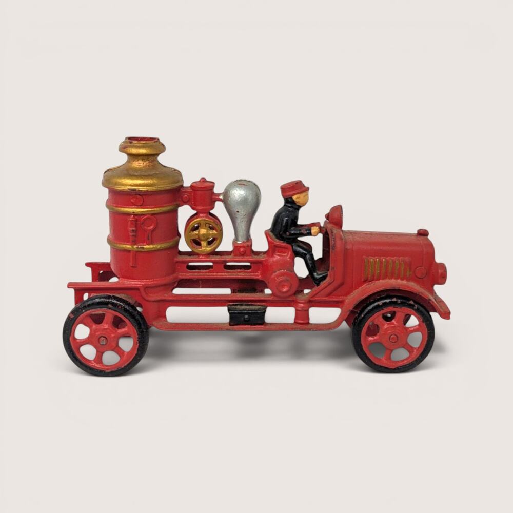 Vintage Hubley Cast Iron Pumper Fire Engine with Toy Driver